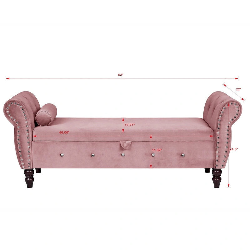 Banca otomana de almacenamiento de terciopelo con reposabrazos, 2 asientos - Azul / Negro / Rosa / Gris oscuro / Beige