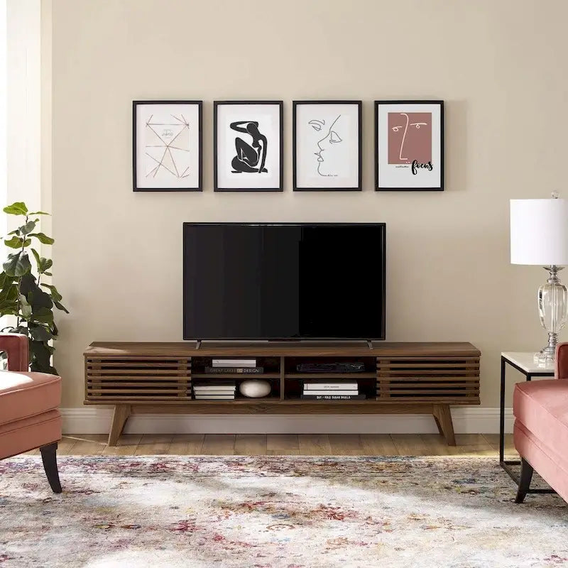 Mueble de TV Mid-Century de Nogal Marrón, 70", Individual