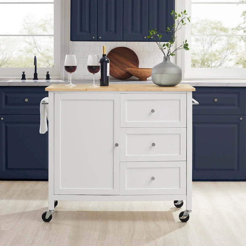 Isla de cocina de sobre de madera natural, fija, uso individual – Estilo Shaker blanco