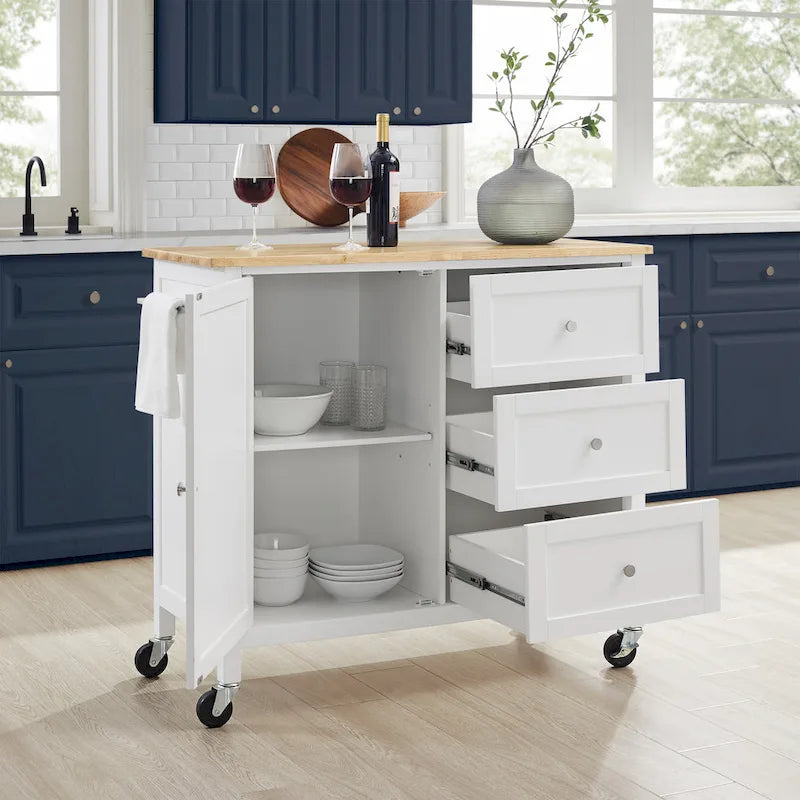 Isla de cocina de sobre de madera natural, fija, uso individual – Estilo Shaker blanco