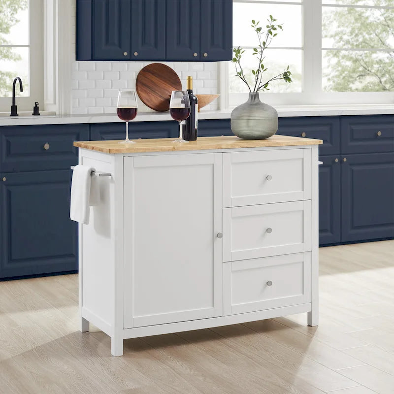 Isla de cocina de sobre de madera natural, fija, uso individual – Estilo Shaker blanco