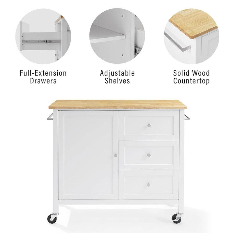 Isla de cocina de sobre de madera natural, fija, uso individual – Estilo Shaker blanco