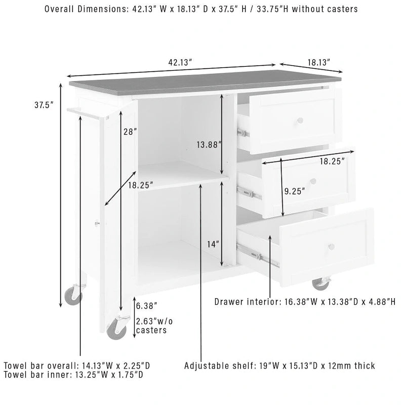 Isla de cocina de sobre de madera natural, fija, uso individual – Estilo Shaker blanco