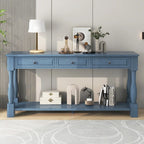 Mesa consola envejecida expreso/azul marino/blanco antiguo con 3 cajones y estante, montaje por 1 persona