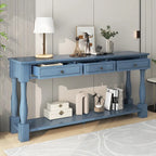 Mesa consola envejecida expreso/azul marino/blanco antiguo con 3 cajones y estante, montaje por 1 persona