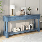 Mesa consola envejecida expreso/azul marino/blanco antiguo con 3 cajones y estante, montaje por 1 persona
