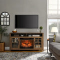 Soporte para TV con chimenea eléctrica de 55" | Madera de granero recuperada / Lavado gris | Se adapta a 1 habitación