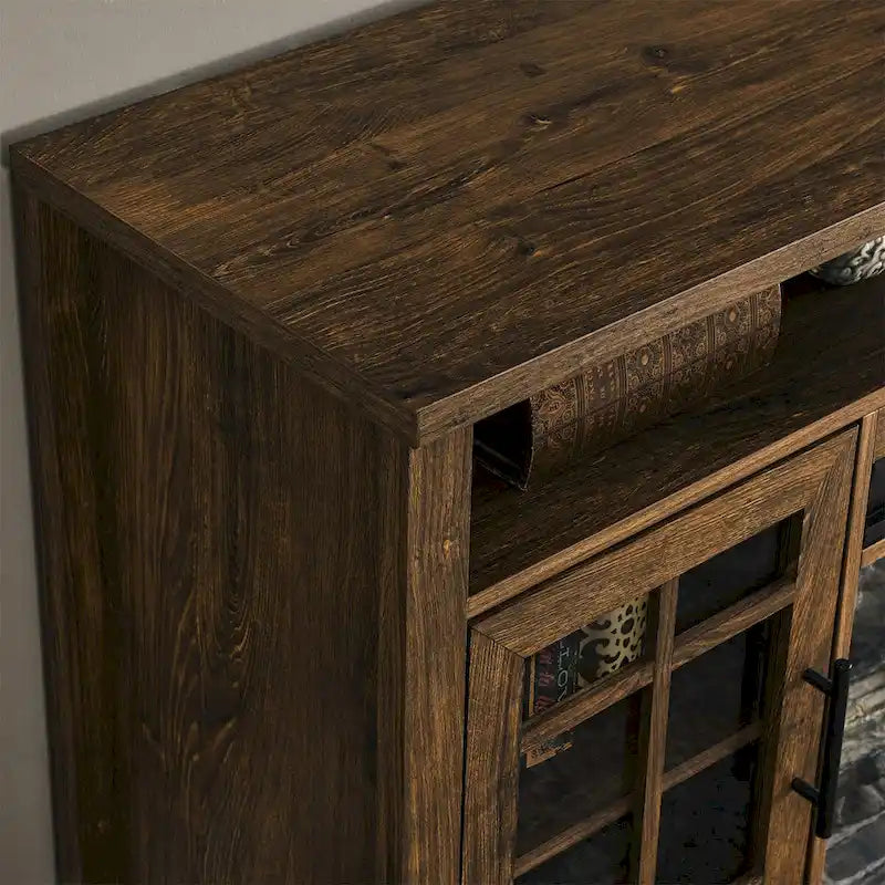 Soporte para TV con chimenea eléctrica de 55" | Madera de granero recuperada / Lavado gris | Se adapta a 1 habitación