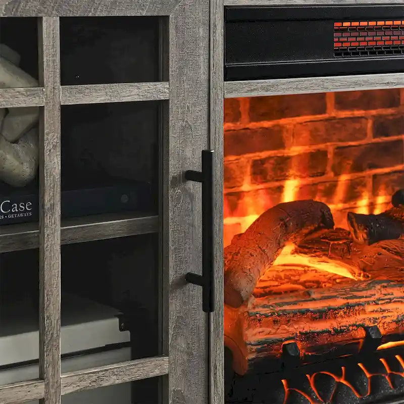 Soporte para TV con chimenea eléctrica de 55" | Madera de granero recuperada / Lavado gris | Se adapta a 1 habitación