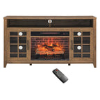 Soporte para TV con chimenea eléctrica de 55" | Madera de granero recuperada / Lavado gris | Se adapta a 1 habitación
