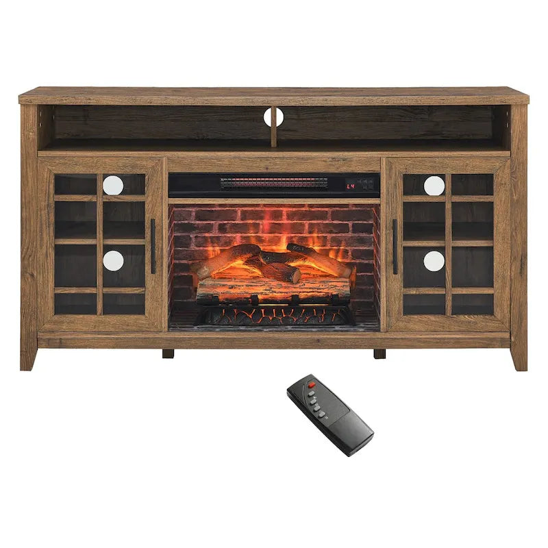 Soporte para TV con chimenea eléctrica de 55" | Madera de granero recuperada / Lavado gris | Se adapta a 1 habitación