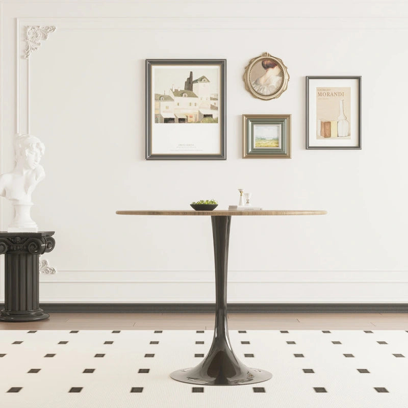 Negro / Nogal+Negro / Blanco, Mesa de comedor redonda con pedestal, 2-4 plazas