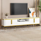Mueble de TV Moderno Blanco+Dorado y Dorado+Negro con Armarios y Cajón, para TV de hasta 85"