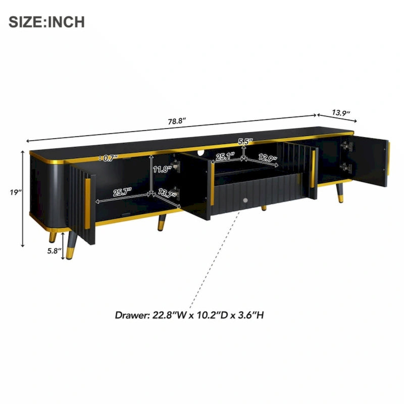 Mueble de TV Moderno Blanco+Dorado y Dorado+Negro con Armarios y Cajón, para TV de hasta 85"