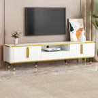 Mueble de TV Moderno Blanco+Dorado y Dorado+Negro con Armarios y Cajón, para TV de hasta 85"