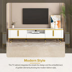 Mueble de TV Moderno Blanco+Dorado y Dorado+Negro con Armarios y Cajón, para TV de hasta 85"