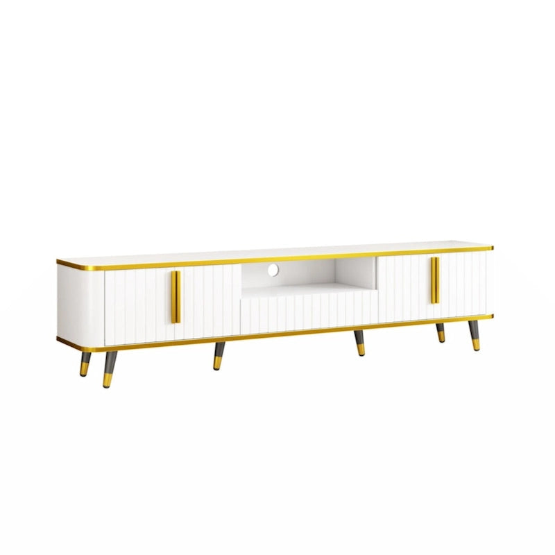 Mueble de TV Moderno Blanco+Dorado y Dorado+Negro con Armarios y Cajón, para TV de hasta 85"
