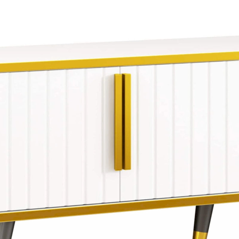 Mueble de TV Moderno Blanco+Dorado y Dorado+Negro con Armarios y Cajón, para TV de hasta 85"