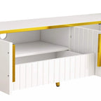 Mueble de TV Moderno Blanco+Dorado y Dorado+Negro con Armarios y Cajón, para TV de hasta 85"