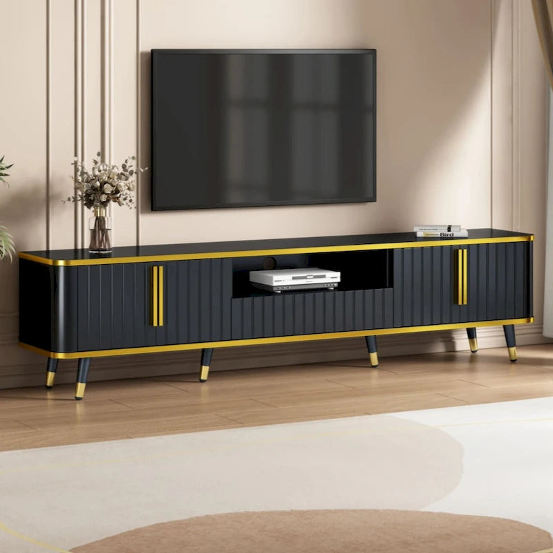 Mueble de TV Moderno Blanco+Dorado y Dorado+Negro con Armarios y Cajón, para TV de hasta 85"