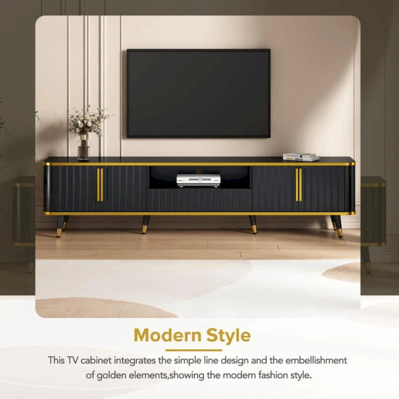 Mueble de TV Moderno Blanco+Dorado y Dorado+Negro con Armarios y Cajón, para TV de hasta 85"