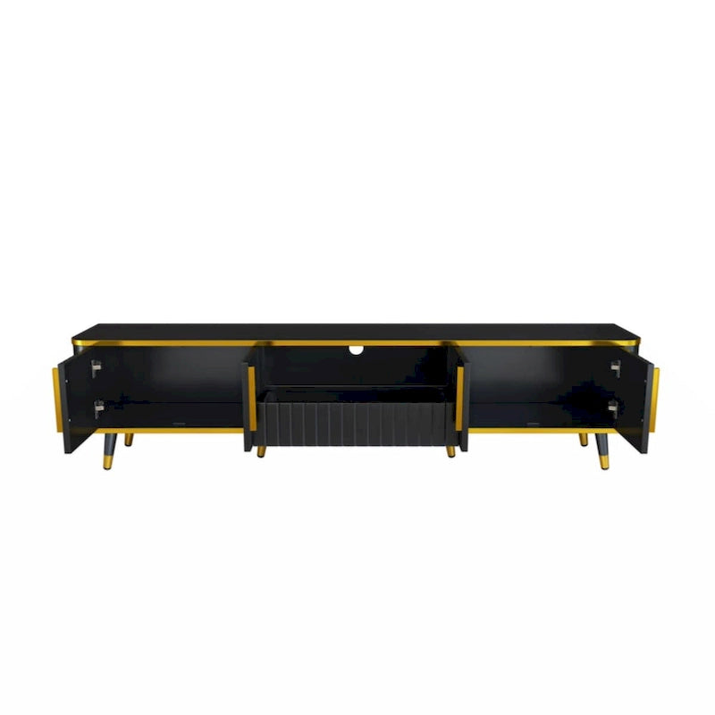 Mueble de TV Moderno Blanco+Dorado y Dorado+Negro con Armarios y Cajón, para TV de hasta 85"