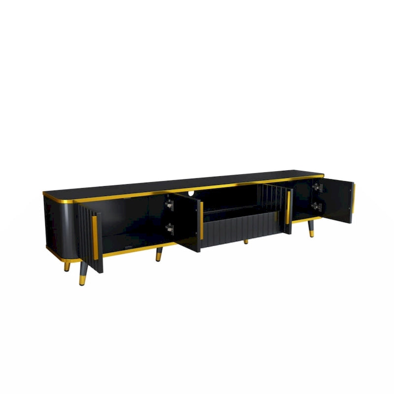 Mueble de TV Moderno Blanco+Dorado y Dorado+Negro con Armarios y Cajón, para TV de hasta 85"