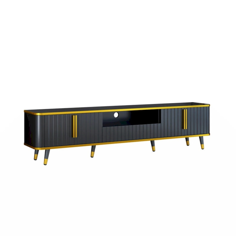 Mueble de TV Moderno Blanco+Dorado y Dorado+Negro con Armarios y Cajón, para TV de hasta 85"