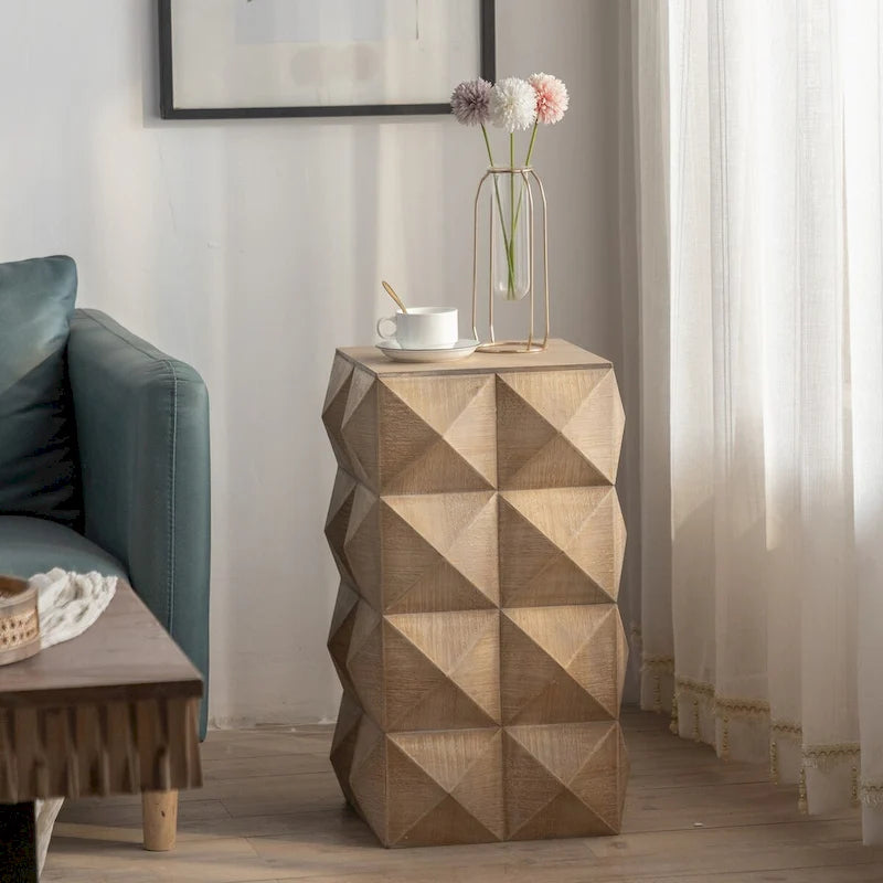 Mesa de centro de madera natural en relieve, estilo retro