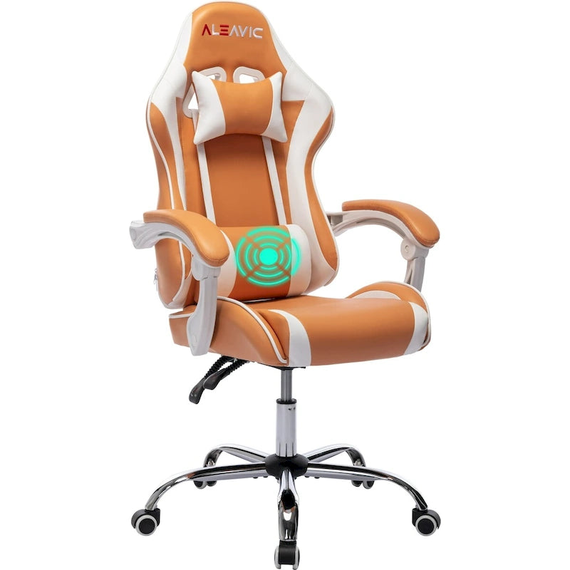 Silla de juegos de cuero PU estilo de carreras – Altura ajustable, un solo asiento (naranja / gris / rosa / azul / negro / transparente / morado)