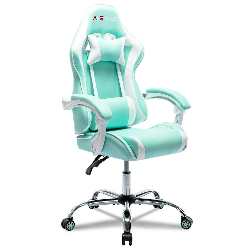 Silla de juegos de cuero PU estilo de carreras – Altura ajustable, un solo asiento (naranja / gris / rosa / azul / negro / transparente / morado)