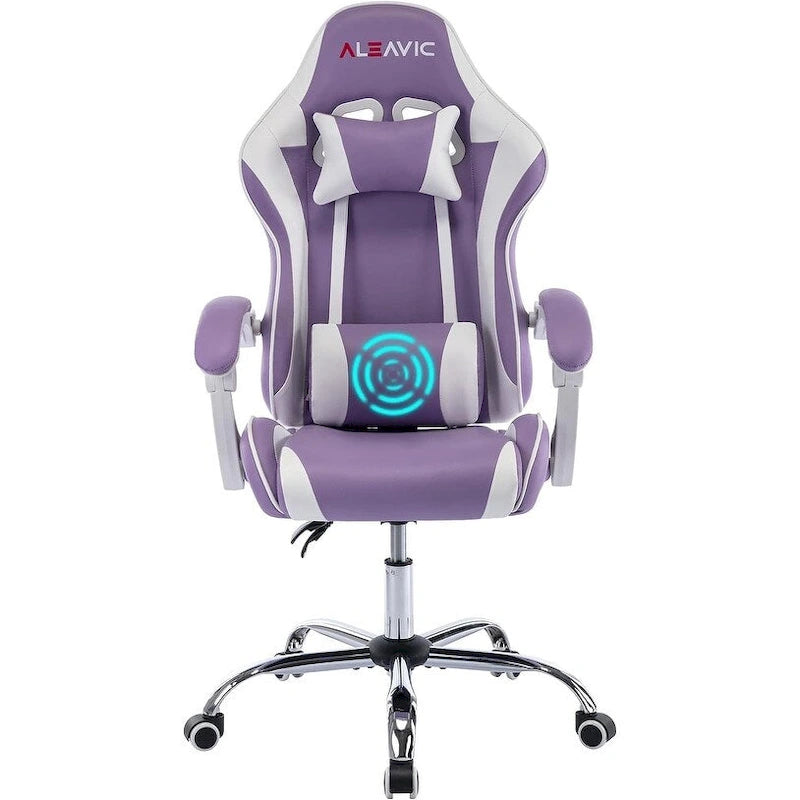Silla de juegos de cuero PU estilo de carreras – Altura ajustable, un solo asiento (naranja / gris / rosa / azul / negro / transparente / morado)
