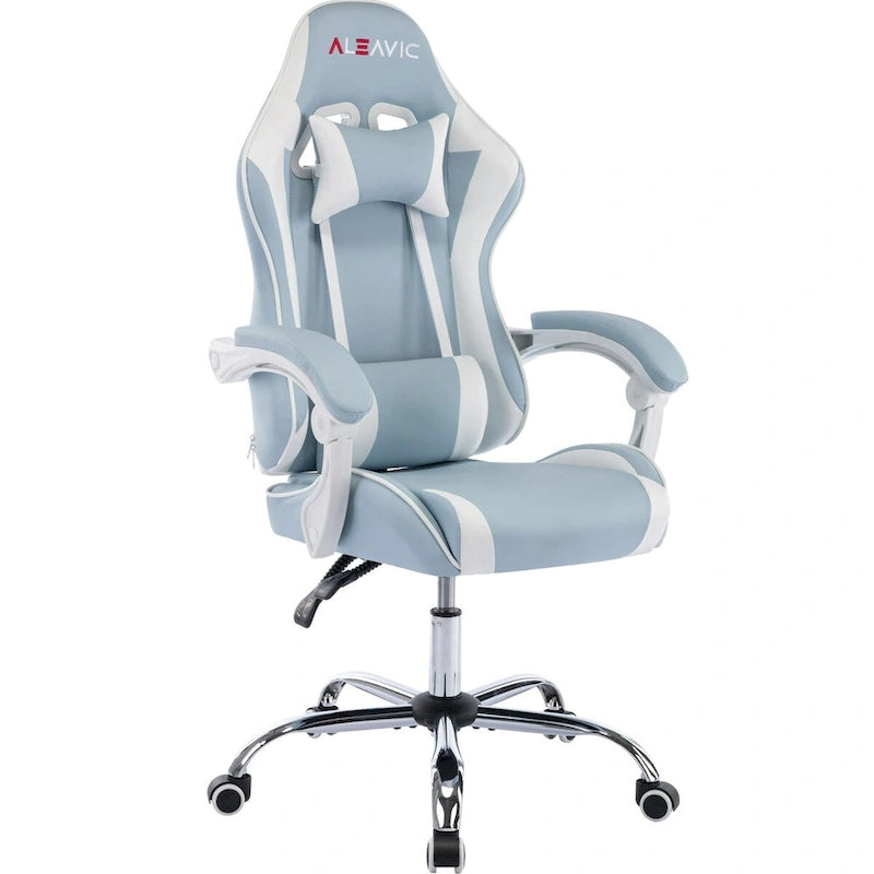 Silla de juegos de cuero PU estilo de carreras – Altura ajustable, un solo asiento (naranja / gris / rosa / azul / negro / transparente / morado)
