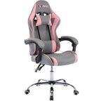 Silla de juegos de cuero PU estilo de carreras – Altura ajustable, un solo asiento (naranja / gris / rosa / azul / negro / transparente / morado)