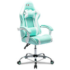 Silla de juegos de cuero PU estilo de carreras – Altura ajustable, un solo asiento (naranja / gris / rosa / azul / negro / transparente / morado)