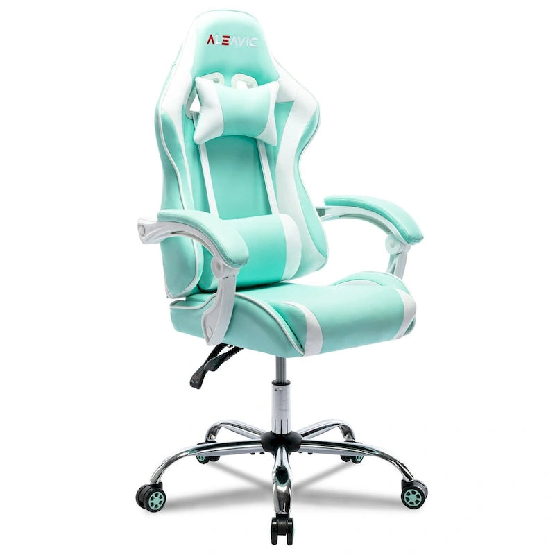 Silla de juegos de cuero PU estilo de carreras – Altura ajustable, un solo asiento (naranja / gris / rosa / azul / negro / transparente / morado)
