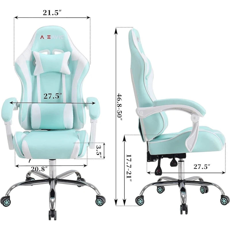 Silla de juegos de cuero PU estilo de carreras – Altura ajustable, un solo asiento (naranja / gris / rosa / azul / negro / transparente / morado)