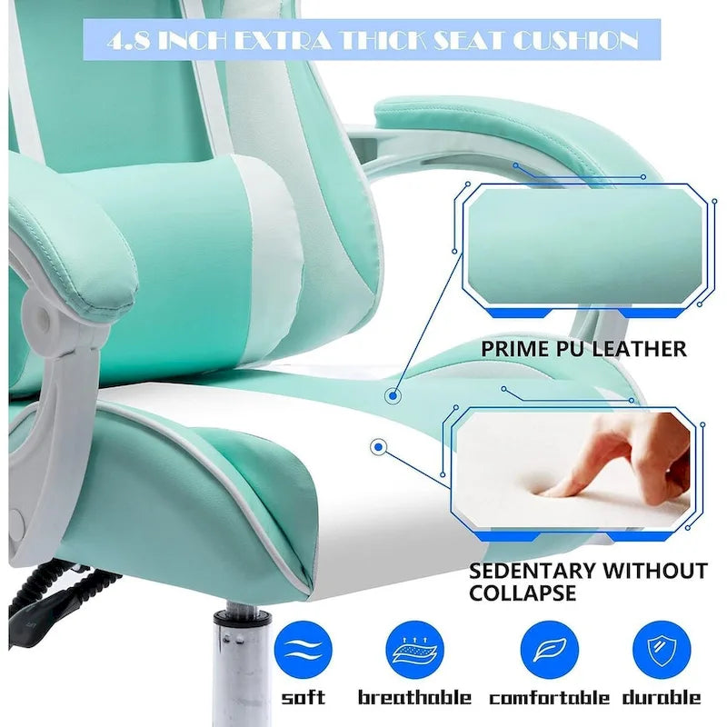 Silla de juegos de cuero PU estilo de carreras – Altura ajustable, un solo asiento (naranja / gris / rosa / azul / negro / transparente / morado)