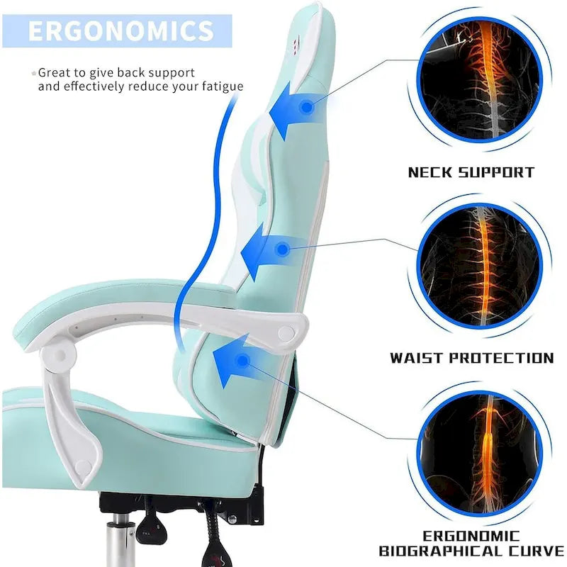 Silla de juegos de cuero PU estilo de carreras – Altura ajustable, un solo asiento (naranja / gris / rosa / azul / negro / transparente / morado)