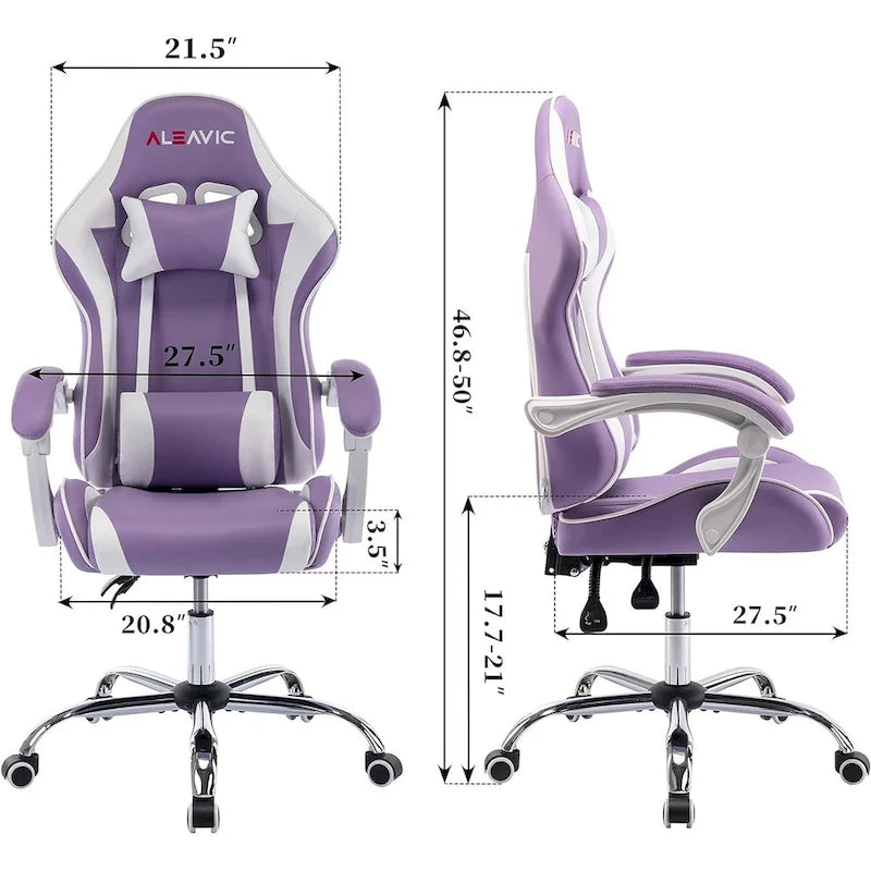 Silla de juegos de cuero PU estilo de carreras – Altura ajustable, un solo asiento (naranja / gris / rosa / azul / negro / transparente / morado)