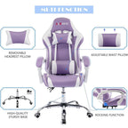 Silla de juegos de cuero PU estilo de carreras – Altura ajustable, un solo asiento (naranja / gris / rosa / azul / negro / transparente / morado)