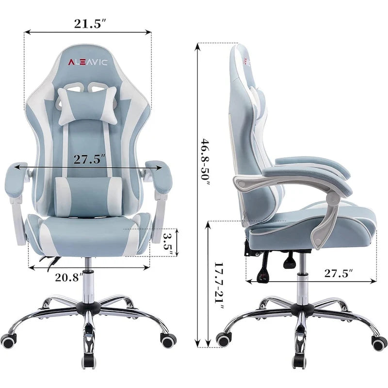 Silla de juegos de cuero PU estilo de carreras – Altura ajustable, un solo asiento (naranja / gris / rosa / azul / negro / transparente / morado)