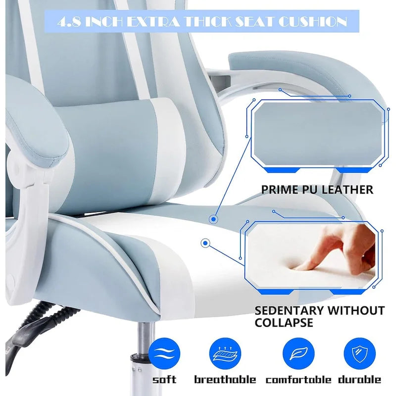 Silla de juegos de cuero PU estilo de carreras – Altura ajustable, un solo asiento (naranja / gris / rosa / azul / negro / transparente / morado)