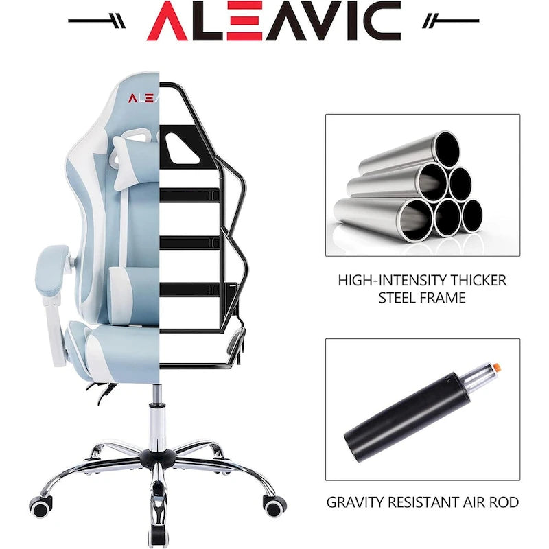 Silla de juegos de cuero PU estilo de carreras – Altura ajustable, un solo asiento (naranja / gris / rosa / azul / negro / transparente / morado)