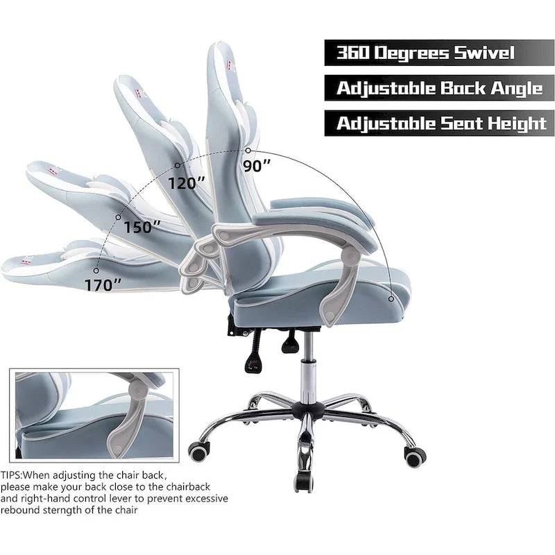 Silla de juegos de cuero PU estilo de carreras – Altura ajustable, un solo asiento (naranja / gris / rosa / azul / negro / transparente / morado)