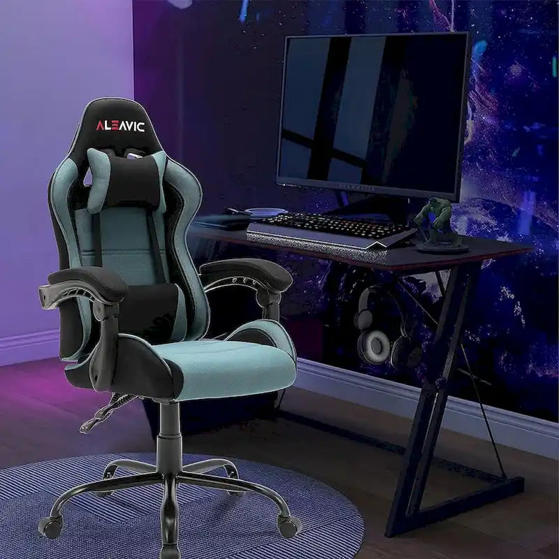 Silla de juegos de cuero PU estilo de carreras – Altura ajustable, un solo asiento (naranja / gris / rosa / azul / negro / transparente / morado)