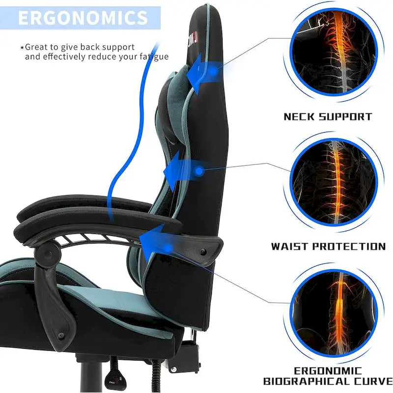 Silla de juegos de cuero PU estilo de carreras – Altura ajustable, un solo asiento (naranja / gris / rosa / azul / negro / transparente / morado)
