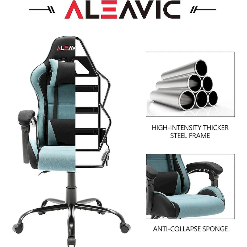 Silla de juegos de cuero PU estilo de carreras – Altura ajustable, un solo asiento (naranja / gris / rosa / azul / negro / transparente / morado)