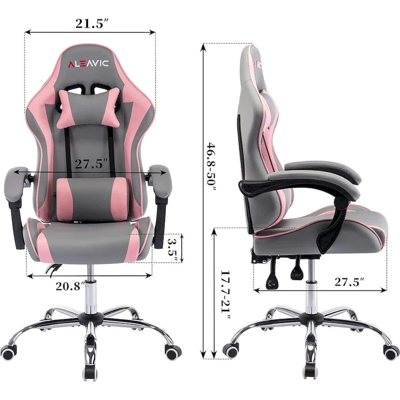 Silla de juegos de cuero PU estilo de carreras – Altura ajustable, un solo asiento (naranja / gris / rosa / azul / negro / transparente / morado)