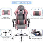 Silla de juegos de cuero PU estilo de carreras – Altura ajustable, un solo asiento (naranja / gris / rosa / azul / negro / transparente / morado)